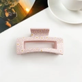 Pink hair claw clip with white daisy print in a rectangular hollow design for hair styling - Pink Base White Daisy