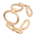 Detailed close-up of a golden hollow linked oval ring with adjustable open design - Adjustable Open / Gold
