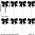 Detail view of 8-piece black ribbon bow cake toppers with size measurements and dimensions - Double Layer Black