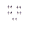 Macro view of silver Evil Eye connectors with blue patterns and sparkling rhinestones - Silver Round Blue Evil Eye Rhinestone Connector (XH40717) / 10 Pieces Pack