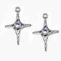 Silver four-pointed cross star pendant with purple gemstone for DIY necklaces - Rhinestone Hexagram