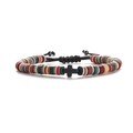 Colorful 6mm Heishi bead bracelet with black cross charm and adjustable woven cord - Woven Style / Color 11