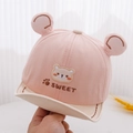 Detail of pink baby cap showing cute bear embroidery and 3D ears with soft brim - 48cm(6-24 Months) / Sweet Bear Pink