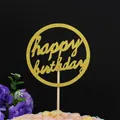 Golden glittery circular Happy Birthday cake topper with 8.5cm diameter design - Round HB Gold