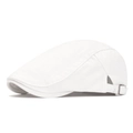 Classic white cotton newsboy cap with adjustable metal buckle in a minimalist design - White