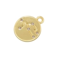 Macro del ciondolo zodiaco Vergine in rame dorato con zirconi brillanti incastonati - Oro Vergine