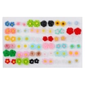 36 pairs of colorful floral stud earrings in rose and daisy shapes on display card - 36 Pairs Mixed Color Flower Set (XY0073-1)