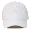 Detailed view of white embroidered wave logo on vintage washed cotton baseball cap - One Size / White