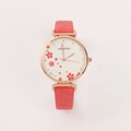 Montre à quartz vintage classique avec bracelet en cuir rouge et cadran trèfle rouge - Rouge