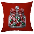 Red Christmas pillow cover with luxury diamond jar and festive holiday bow print - Jewel Jar Bow