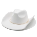 Detail of white wool cowboy hat featuring a sleek gold metal collar and classic brim - White