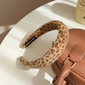 Brown leopard print plush headband with handmade label on a vintage leather bag - 3cm / Light Leopard