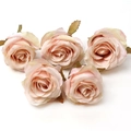 Cinco cabezas de rosas de seda rosa con bordes degradados verde amarillo en blanco - #14 Rosa Concubina (Pack de 5)