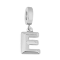 Sleek silver stainless steel letter E alphabet pendant with polished finish for DIY jewelry - Letter E