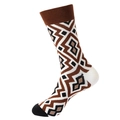 Retro plaid crew socks for men with brown geometric patterns and ribbed cuff - 1094-Brown Black Geometric