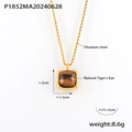Collana retrò con pendente quadrato in occhio di tigre naturale e acciaio placcato oro - Collana in oro con ciondolo occhio di tigre (P1852) / 56cm