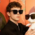 Chic black oversized polarized sunglasses with round stud accents for a modern unisex look - GM Style Three Points Black