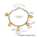 Two-tone stainless steel bear charm bracelet with 18K gold finish and cubic zirconia - Gold Clover Bear Pendant Bracelet / 16.5+6cm / Gold