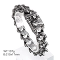 Hip hop vintage silver stainless steel snake head bracelet with iced out diamond accents - Silver Gray Snake Scale Texture Style (KB154536-KJX)