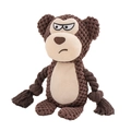 Brown textured plush dog toy with cotton rope arms and grumpy facial expression - Monkey