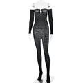 Tuta sexy in rete nera con spalle scoperte, maniche lunghe e dettaglio cut-out - Taglia unica / Nero