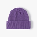 Thick ribbed knit beanie in deep purple with cuffed edge for winter warmth - Purple