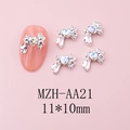 Charm unghie a fiocco argento con cristallo a cuore iridescente, lega da 11x10mm - Base Argento Cuore Opale Bianco (AA21)