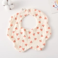 Floral soft cotton muslin baby bib with petal edges and red flowers on cream base - Gauze Flower Scarf - Pink Flowers