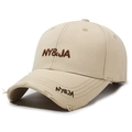 Casquette beige délavée avec broderie NY&JA 3D et visière style vintage usé - Réglable / Kaki