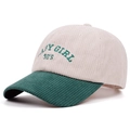Cappellino in velluto a coste con corona beige e visiera verde con ricamo Baby Girl 90's - Verde Cachi
