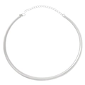 Detail of silver minimalist metal choker with adjustable lobster clasp on white background - Choker Necklace / Silver Metal Choker Style (Z-377)
