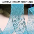 Blue sheer organza ribbon 6.3cm wide with sparkling blue glitter spirals for Xmas decor - 6.3cm Blue