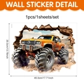 Adesivo murale 3D con monster truck giallo che rompe il muro, 45x35cm per camera bimbi - Giallo Brillante Monster Truck (CT24Y11551J_R) / 45 Cm X 35 Cm