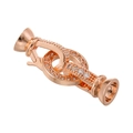 Detail of a rose gold heart-shaped necklace clasp with zircon pave and double-ring interlock - VK199 Rose Gold