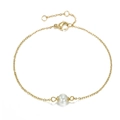 Pulsera minimalista de cadena dorada con perla blanca, cierre de mosquetón y extensión - Dorado
