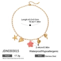18K gold plated stainless steel necklace with ocean charms and pink enamel flower - Ocean Resort Style Pendant (JDN0303015)