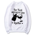 White long sleeve Mama Est 2025 hoodie with Our First Mother's Day Together print - S / White