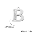 Polished silver stainless steel letter B pendant with zircon stones and dimensions - Letter B