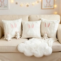 Plush white rabbit-shaped pillow cover and soft throw blanket set for cozy home decor - 18x18 Inch / White Rabbit