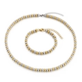 Polished gold and silver beaded jewelry set featuring round bead necklace and bracelet - Two-tone Gold Set (KS44933-Z)