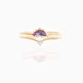 Detail of 18K gold-plated dinosaur rings set with purple geometric and clear zircon - US 7 / Gold Two-Piece Set (Purple Gem)