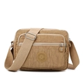 Borsa a tracolla in nylon kaki impermeabile con tracolla larga e tasche con cerniera - Cachi