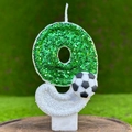 Bougie d'anniversaire foot numéro 9 avec paillettes vertes et décor de ballon - Chiffre 9