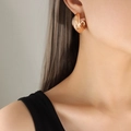 Polished rose gold minimalist C-shaped hoop earrings for women in stainless steel - Rose Gold