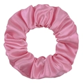 Detail shot of smooth pink satin fabric and elastic pleats on the large hair scrunchie - Deep Pink