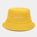 Detail of the high-quality white embroidery text and stitch on the yellow bucket hat - M(56-58cm) / Yellow