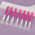 Set of 7 rose pink silicone face mask brushes with various heads on display stand - 7Pcs Set (Rose Red)