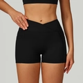 Schwarze Yoga-Shorts mit hohem V-Bund, Seitentaschen und bequemem Naked-Feel-Gewebe - S / Premium Schwarz