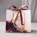 Dark purple and gold marble gift bag featuring sweet time text and ribbon bow - Dual-color Ribbon / Gilded Purple / Small 18*16*10cm