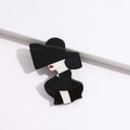 Detail of artistic acrylic brooch showing a fashionable lady in a wide-brimmed hat profile - Black